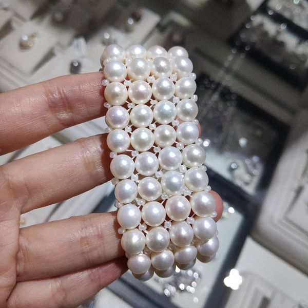 

jyx elegant natural freshwater pearl bracelet 4 strands 6.5*8mm elastic adjustable pearls bracelet 7" women favor cx200623, Black