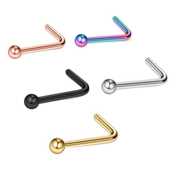 

20g nose studs stainless steel nose rings set round ball stud l shaped piercing for women men body jewelry 100pcs, Silver