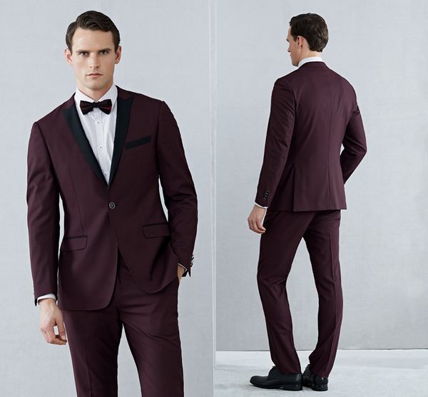 

handsome burgundy wedding tuxedos slim fit suits for men groomsmen suit 2 pieces prom formal suits (jacket +pants, Black;gray