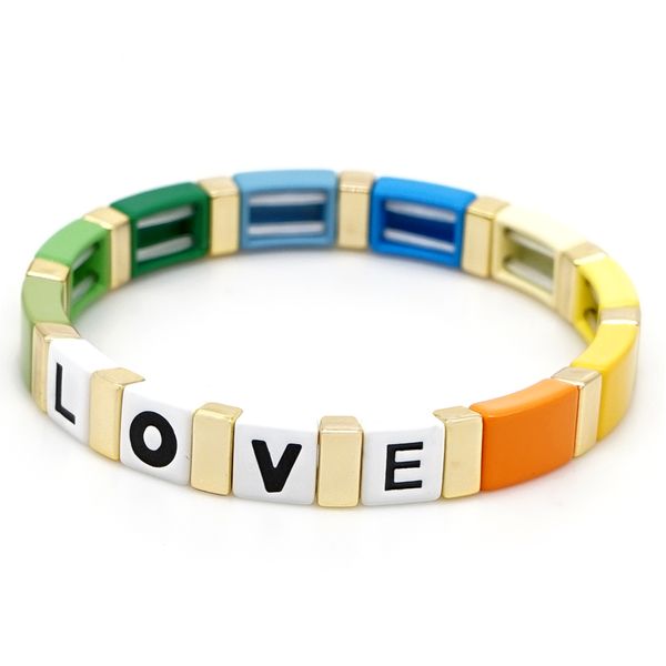 

shinus tile bracelet women rainbow bangle pulseras 2019 love letter diy bracelets colorful fashion jewelry summer beach enamel, Golden;silver