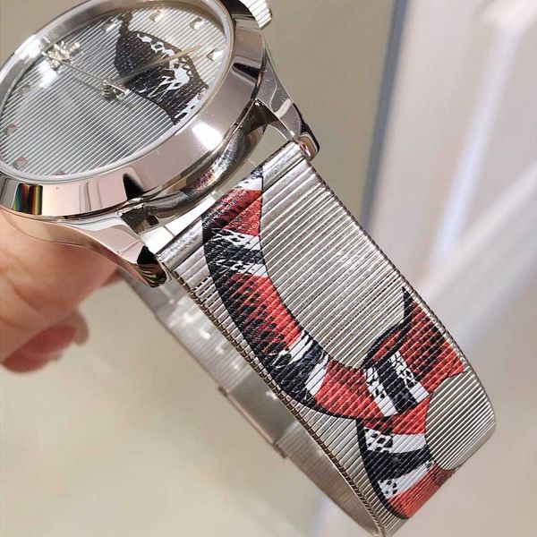 

19ss kingsnake 38mm g-timeless watch hardlex swiss quartz watches steel mesh bracelet printed watches luxury wristwatch, Slivery;brown