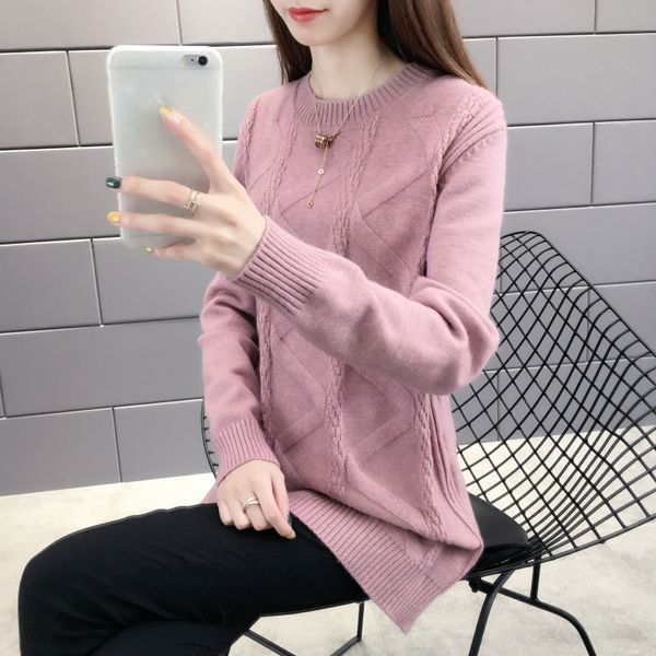 

taotrees autumn female comfortable casual simple style solid color sweater long sleeves o-neck medium long knitted sweaters, White;black