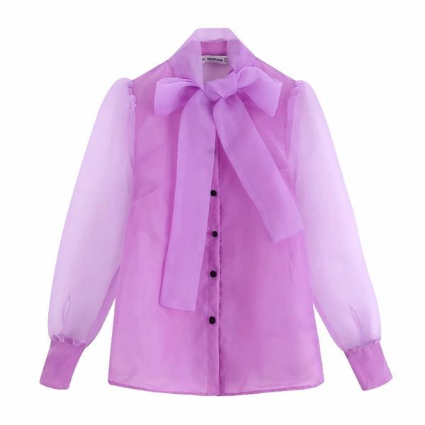 

women solid color bow collar organza casual smock shirts blouses women long sleeve transparent roupas chic chemise shirt ls4176, White