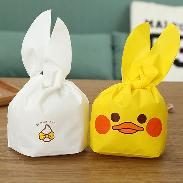 

50pcs small yellow duck bag gift bag cute long ear tie easter candy plastic gift