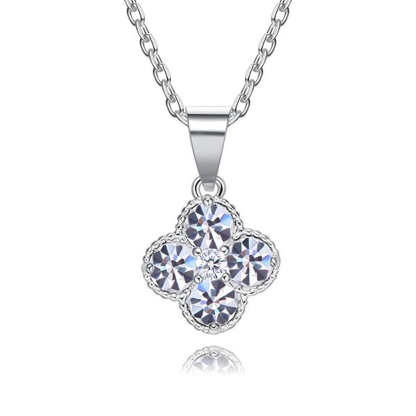 

swarovski crystal sparkling clover necklace pendant chic wisiorek fashion pendant metal jewelry gift for women, Silver