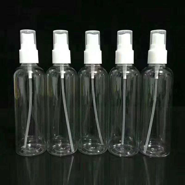 500 Stück / Los 100 ml transparenter Kunststoff-Parfüm-Zerstäuber, leeres Spray, nachfüllbare Flasche, Reise-Parfümflaschen mit weißer Sprühkappe, Großpackung
