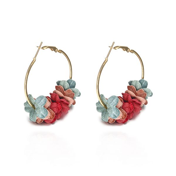 

new korean 2019 elegant fabric flower stud earrings bijoux sweet petal alloy ear circle big earrings charm brinco for women, Golden