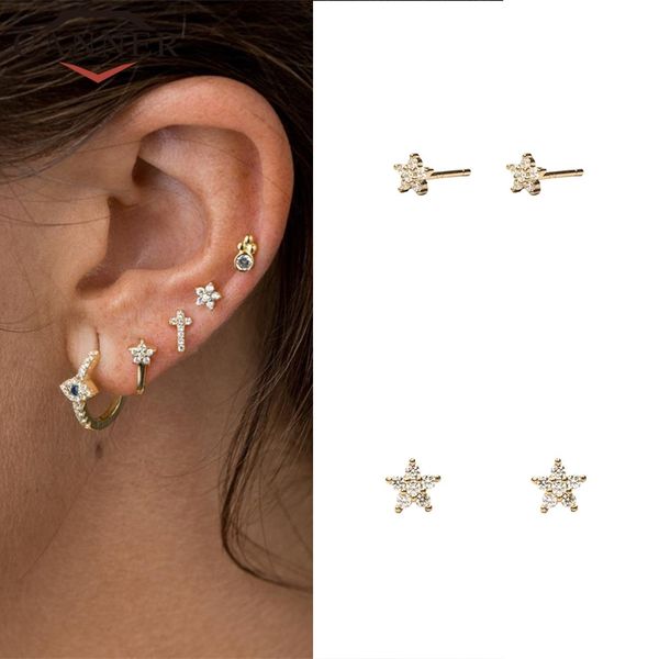 

korean 925 sterling silver micro-embedded crystal starfish personality exquisite earrings for women gold color star stud earring, Golden;silver