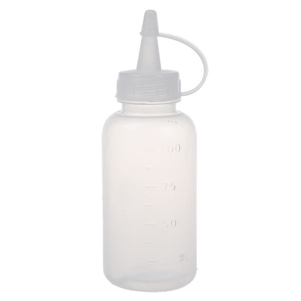 

clear squeezable 100 ml flask, white cover dispenser (10 bottles)