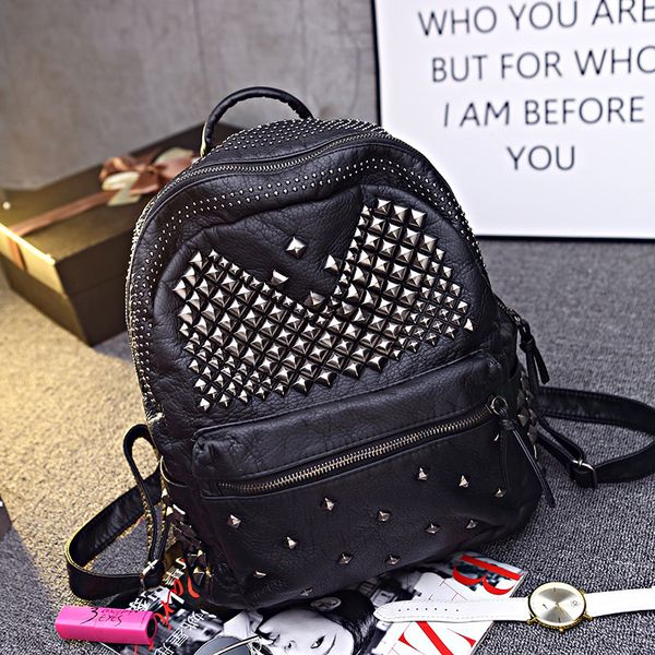 

2020 new style women's bag washing sheepskin rivet backpack women's pu leather fashion college style travel backpack