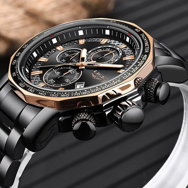 

2019 lige mens watches waterproof chronograph sport watch for men date analogue male wrist watches relogio clock, Slivery;brown