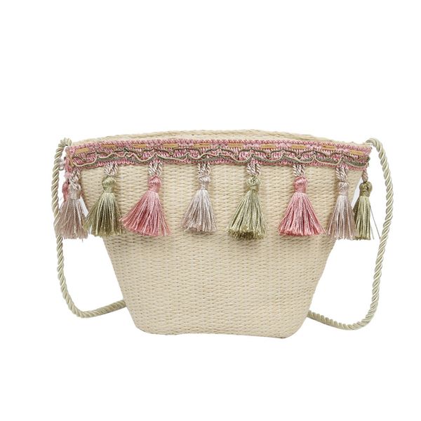 

women crossbody straw bags vintage beach ethnic style ribbon tassel beach bag messenger bag bolso mujer bolsas#t2