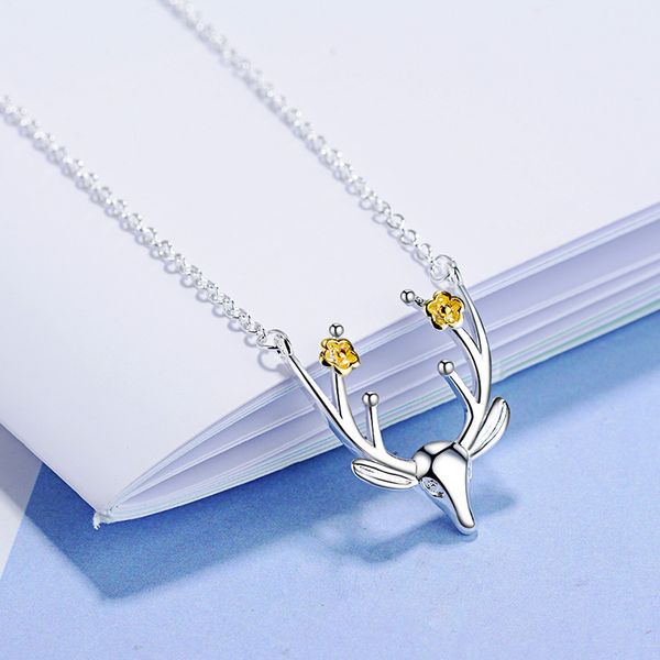

new sterling silver cute animal christmas deer horn necklace pendant sterling silver necklace chain brand jewelry