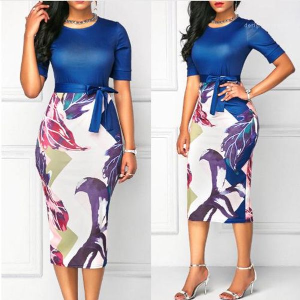

seelve patchwork slim print womens dress casual new fashion folral print womens dresses crew neck shoot, Black;gray