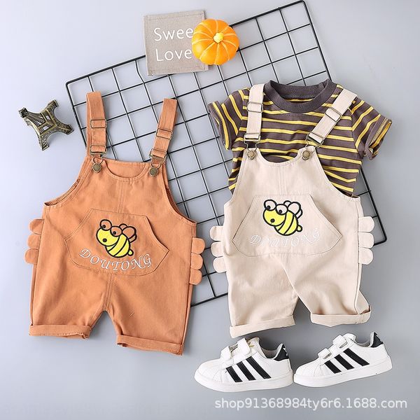 

children's cotton short-sleeved suit pants panty panty boys' and girls' baby bee pants two-piece suit