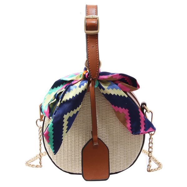 

women straw bag crossbody bags for girls fashion scarves round saddle bag rattan woven shoulder messenger bags lady tote handbag