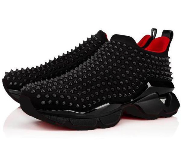 

хрустальные кожаные кроссовки мужская обувь женская заклепка колючий младший спайк носок кристал донна красное дно плоские туфли 0, Black