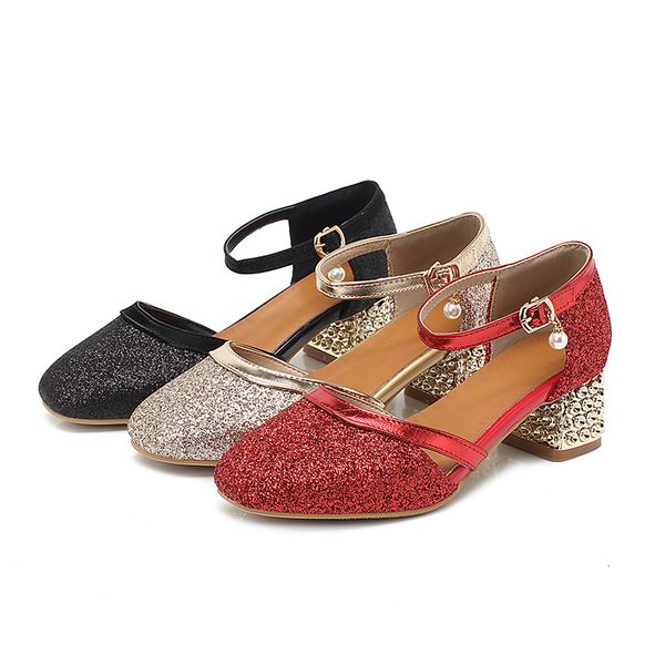 

pqecfs big size 30-43 2020 new fashion women solid buckle med heels pumps 3 colors, Black