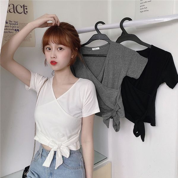 

40 92 cotton 8 spandex v-neck t-shirt women's short straps tight size shoulder strap dress women's dress, White