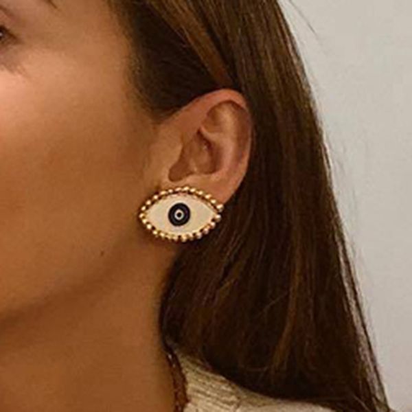 

just feel 2019 new fashion gold dripping oil evil eye stud earrings for women vintage statement earring party earring jewelry, Golden;silver