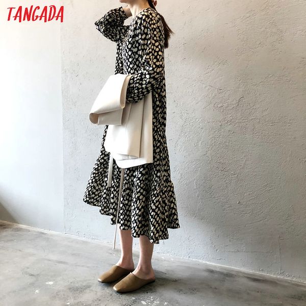 

tangada fashion women print midi dress long sleeve ladies vintage chiffon dress asf32, Black;gray