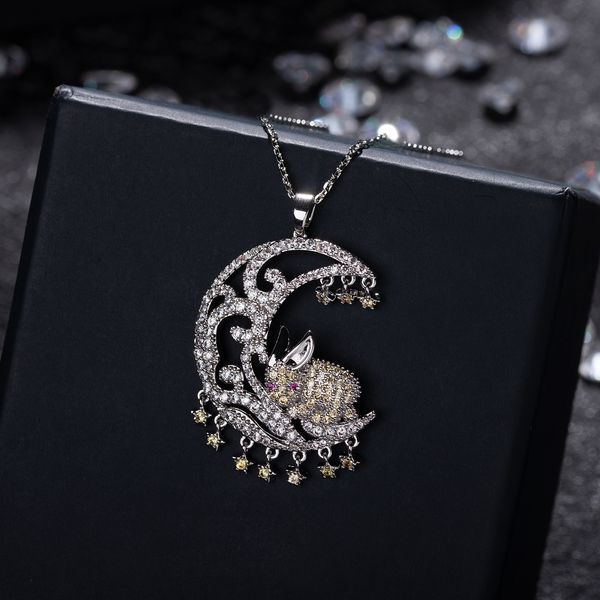 

korean zircon necklace lovely rabbit moon pendant exquisite lady collarbone chain source factory accessories upscale banquet choker, Silver