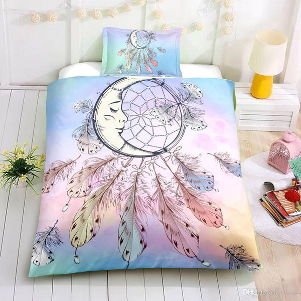 

the new rainbow color bedding set king size moon dreamcatcher 3d printed 2 3 pcs with pillowcase for girls gift