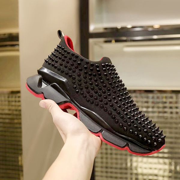 

2019 fashion multicolor thick bottom men women casual shoes spikes rivets rhinestone shock absorption walking sneakers sise35-46, Black