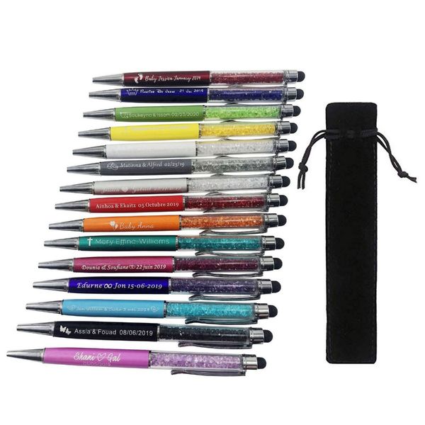 

10pcs personalized wedding favor engraved crystal diamond pen ballpoint pens touch pen customalized promotional gift