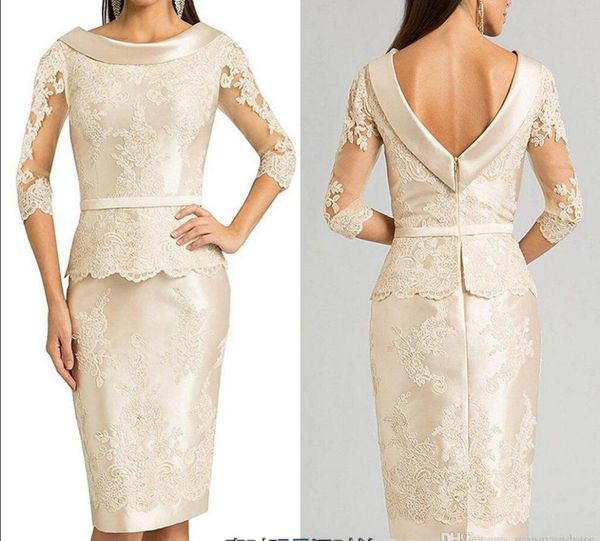 

2019 champagne 3/4 sleeves mother formal wear bateau backless applique lace mother of groom gowns evening wear mother of the bride dressck, Black;red
