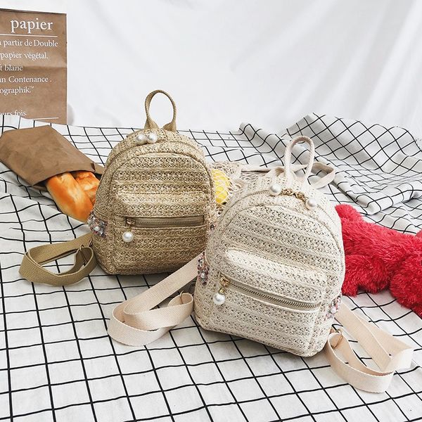 

ljl-straw backpack women bag small fashion stripe woven backpacks girl backpack for teenage youth back pack national wind