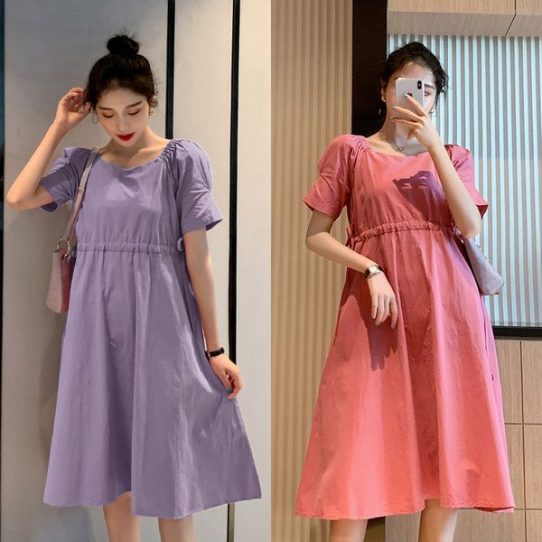 

8263# maternity clothes summer cotton short sleeve loose stylish a line dress for pregnant women pregnancy clothes, White