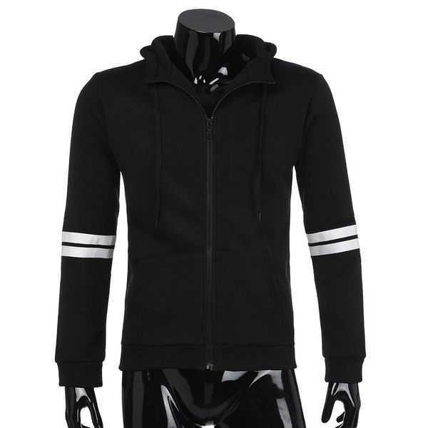 

mens sweatshirt spring fall male full zip hoodie long sleeve hooded sweatshirt plus size coat jacket jumper outwear, Black
