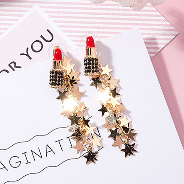 

lovely red lipstick earrings for women long star tassel drop dangle earring fashion wedding party jewelry brincos 6c4031, Silver