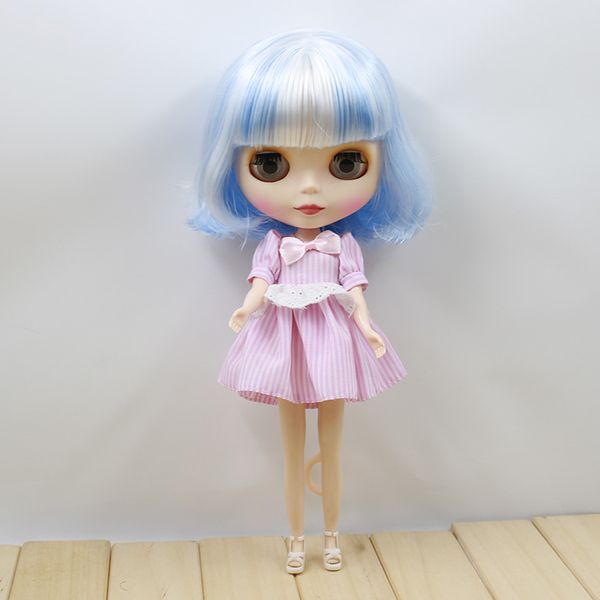 Short Hair White Mix Blue Hair Normal Body Nude Doll Blyth Matte