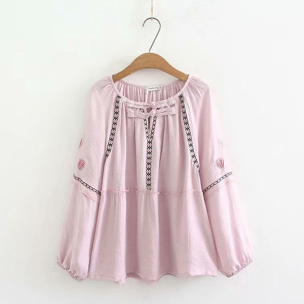 

plus size women long sleeve embroidery blouse white green top