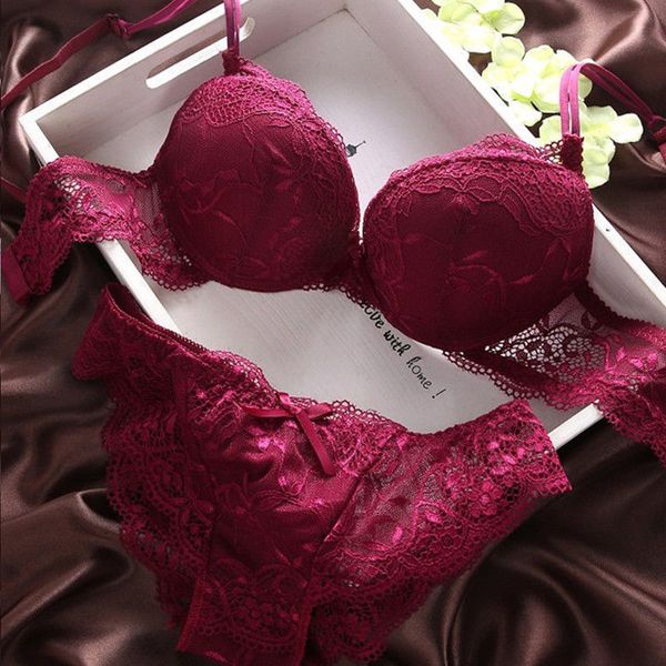 

bra set women 2pcs floral lace transparent suit push up bra lingerie bras brief sets for 5 colors, Red;black