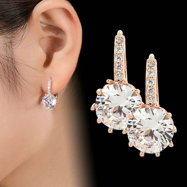

new vintage earrings rose gold crystal cz bling drop earrings for women girls christmas gfit fashion wedding jewelry, Silver