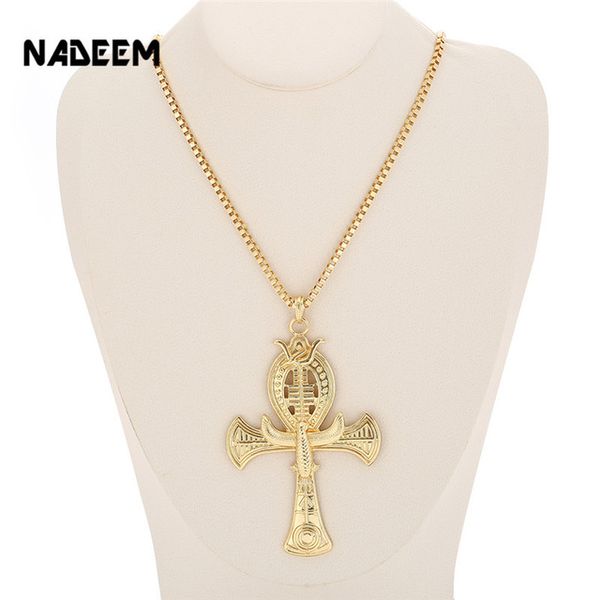 

endant Necklaces Ancient Ankh Cross Of Horus Egyptian Jewelry Male Eagle & Snake Design Pendant Necklace Gold-Color Hip Hop Chain Necklac...