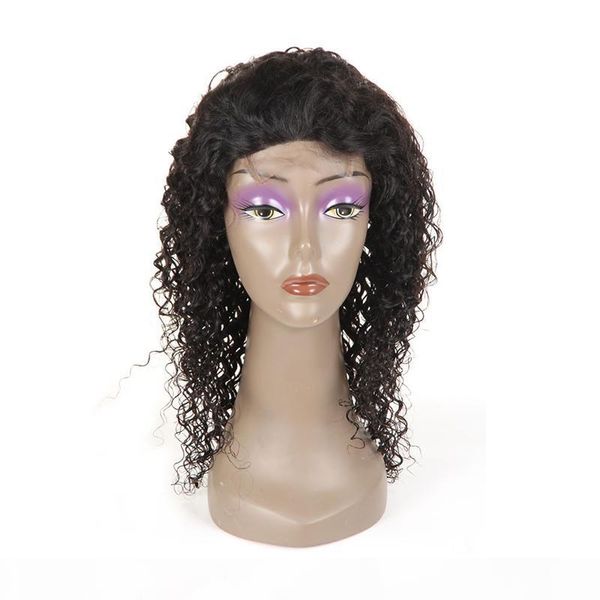 

human hair wigs brazilian jerry curly 4x4 lace front wig with baby hair virgin hair pre plucked bleached knots part natural color, Black;brown