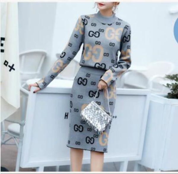 

knit autumn/winter collection new turtleneck sweater women's half skirt shape set fashion comfortable temperament two-piece set, White