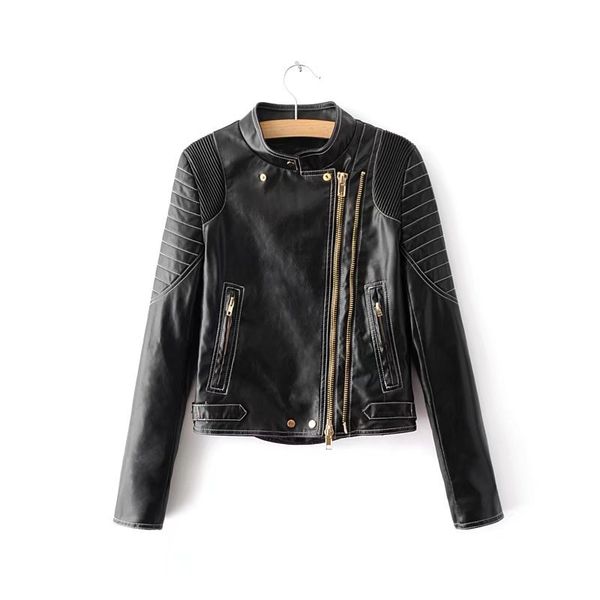 

fashion soft biker faux leather jacket women full sleeve punk coat winter women short zipper pockets jacket pu leather, Black