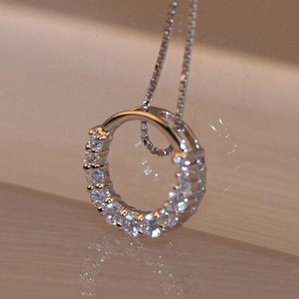 Förderung 925 Sterling Silber Halskette Neue Glänzende Zirkon Kristall Kreis Runde Frauen Anhänger Halsketten Schmuck Geschenk für Mädchen Heißer Verkauf