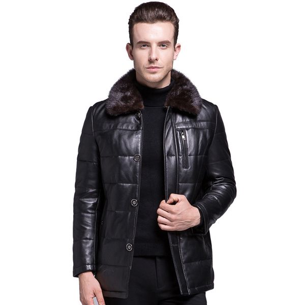 

genuine leather jacket men winter jacket real collar down men vintage sheepskin coat plus size erkek mont 191607, Black