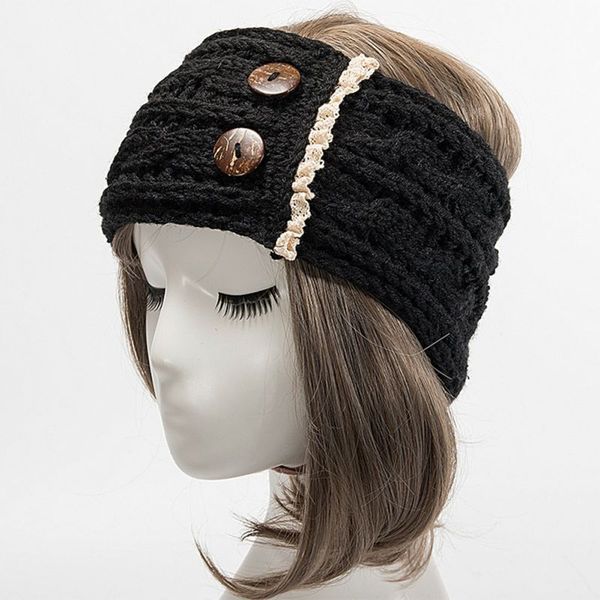

women headband 2 buttons decorative thick thermal knitted sports hairband head wrap band headwear for autumn winter