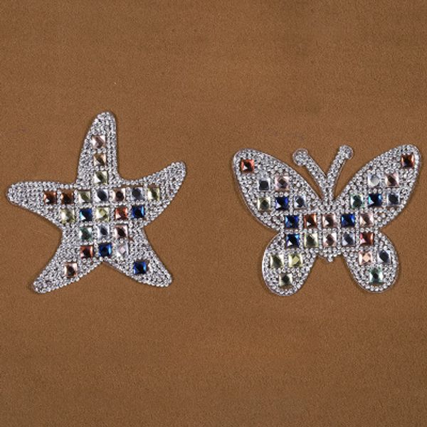 

10 pcs new melt inlaid diamond cloth stickers wholesale clothing accessories clothes bags stickers butterfly starfish shape stickers, Black