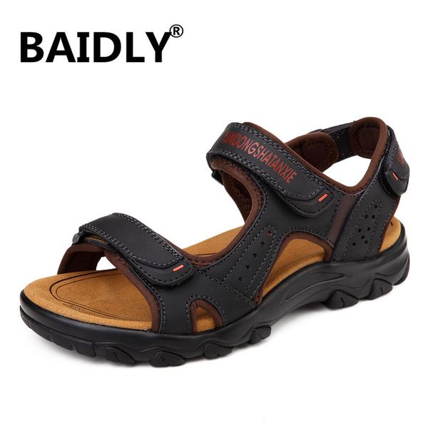 

sandals summer men genuine leather beach shoes men's gladiator soft bottom male comfortable outdoor sneakers big size, Black