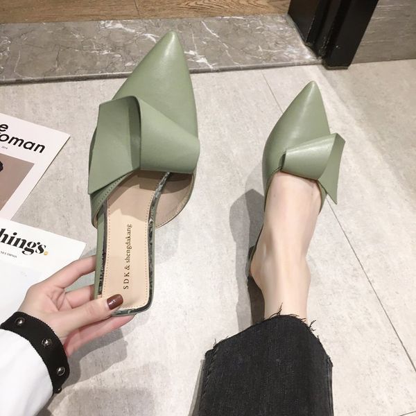 

low shoes slippers flat slides fashion butterfly-knot shallow cover toe slipers women female mule soft summer 2020 mules, Black