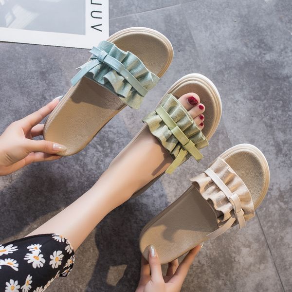 

beach shoes woman's slippers platform slides med shose women sabot 2020 flat fashion rubber pu house slippers, Black