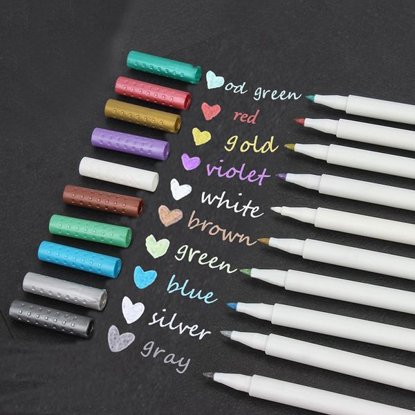

12colors / set of metal micron brush watercolor pen professional color drawing school art lettering supplies metal marker pens